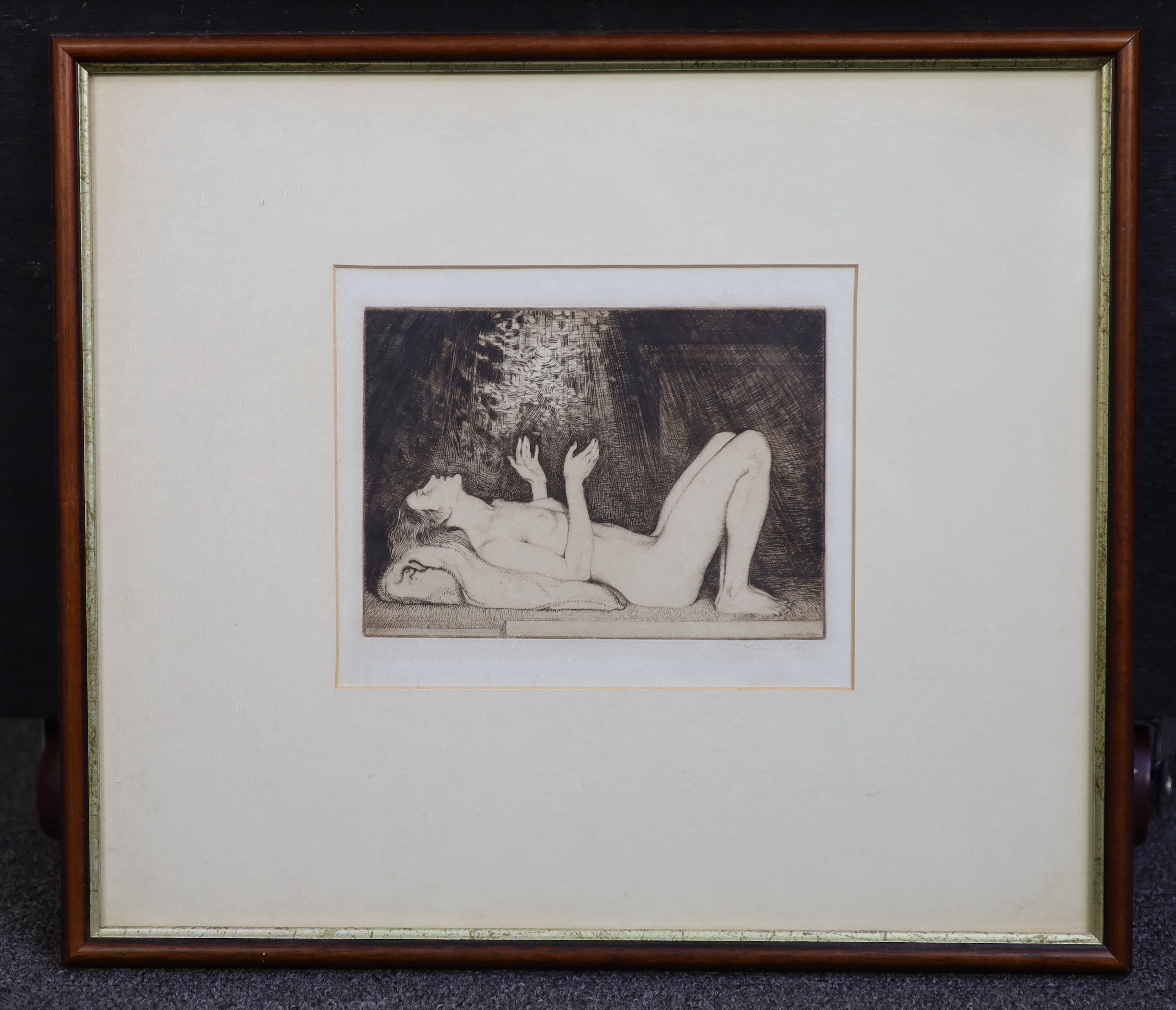 Sir William Russell Flint R.A., P.R.W.S. (British, 1880-1969), Reclining female nude, drypoint etching, 12 x 17cm